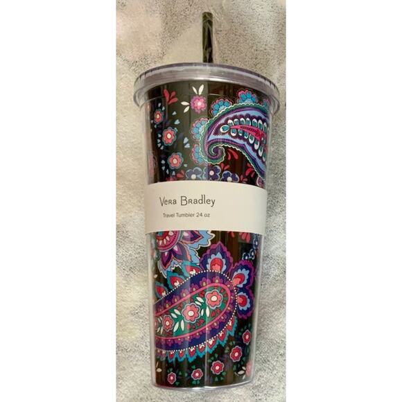 VERA BRADLEY 24 oz Haymarket Paisley Retired Pattern BPA Free Tumbler W/ Straw - Picture 1 of 3